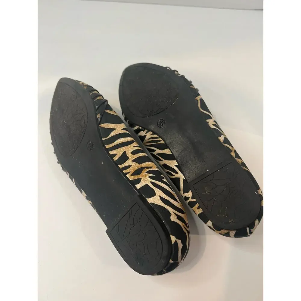 Cathy Jean Leopard Ballet Flats Women 7.5 Brown Excellent Fabric Slip On Animal‎